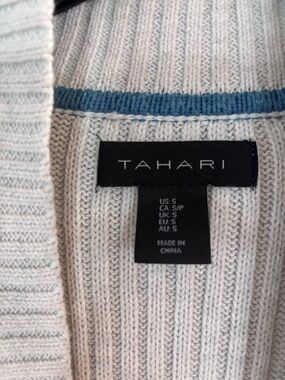 Tahari Cream Ribbed Sweater with Blue Accent